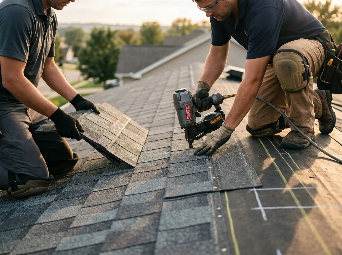 Professional roofer working on a residential roof in Havre de Grace